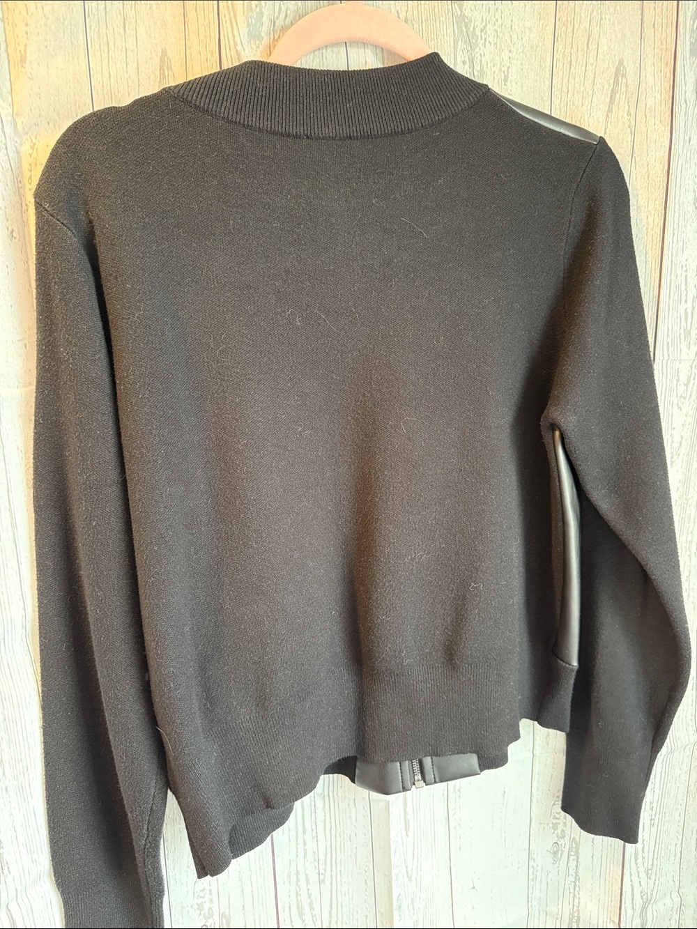 Sioni Black Faux Leather Zip Front Bomber Jacket Sweater Large NWT - Picture 6 of 6